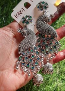 Oxidized Silver Plated Peacock Earrings🦚