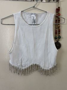 ZARA White Embellished  Tank Top