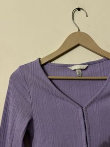 H&amp;M Women&#39;s Ribbed Cropped Cardigan in Lavender