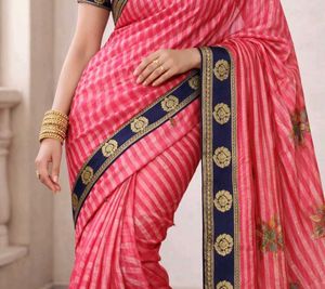 Elegant Pink Striped Saree