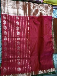 BrandNewElegant RedSilkSaree - With Unstiched Blou