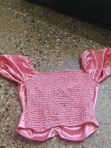 Pink Satin Puff Sleeve Top