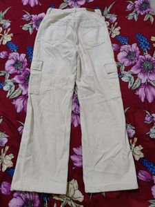 Beige Wide Leg Cargo Pants