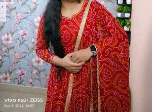 Red Printed anarkali Kurta with dupatta