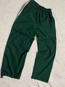 Green Track Pants with White Stripe