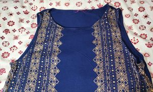 💙 Elegant Navy Blue Sleeveless Kurti Top with Gol