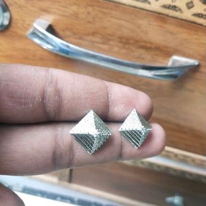 Pure Silver AD Pyramid Stud Earrings