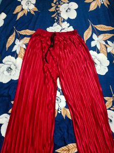 Red Pleated Palazzo Pants