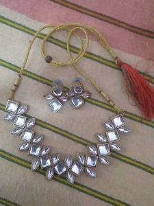 Elegant Square Stone Necklace &amp; Earring Set