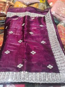 Purple Saree with Silver Embellishments