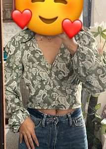 Green Paisley Print Top