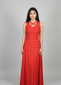 Red Checked Maxi Dress