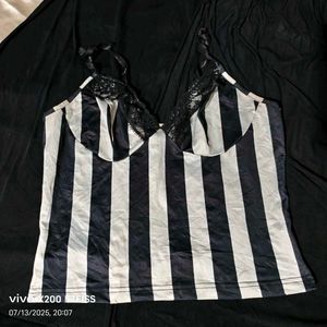 I. Striped Lace Cami Top