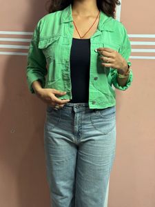 Lime Green Cropped Denim Jacket
