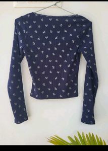 H&amp;M Lace Trimmed Long Sleeve Top/ Size-S