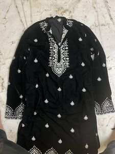 Black Velvet Embroidered Kurti