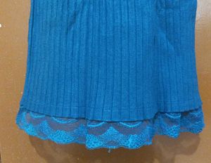 Blue Knit Dress with Ruffle Detail