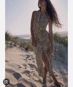 Leopard Print Halter Midi Dress