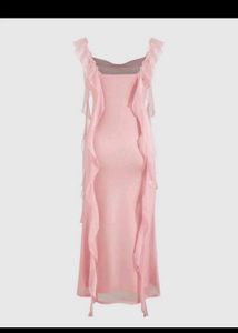 Pink Ruffle Detail Midi Dress from newme