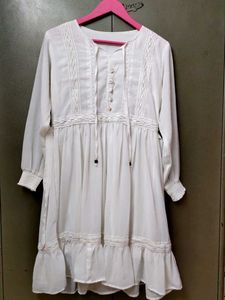White Lace Georgette Dress – Adjustable Waist (M)