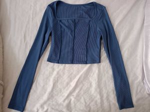 Blue Long Sleeve Crop Top