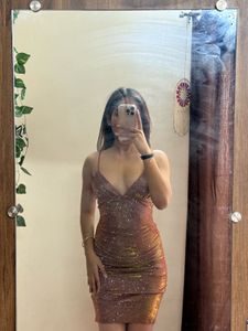 Rusty Brown Shimmer Party Mini Dress
