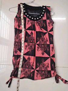 Fancy, Printed,Black N Pink Velvet-Chiffon Top