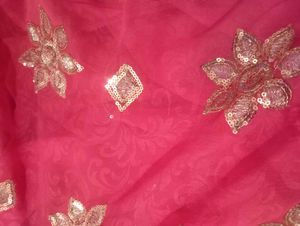 Silver Sitara Work Pink Saree