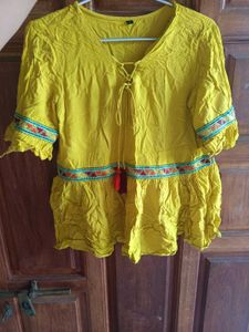 Yellow Embroidered Peplum Top