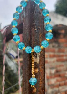 Blue Beaded Bracelet with Gold Accents