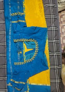 Blue &amp; Yellow Mysore crepe silk
