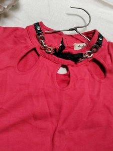 Trendy Hot Red Chain Neck Cutout Top – Stylish &amp;