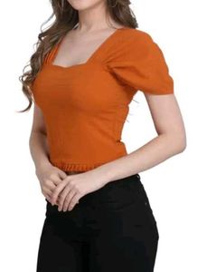 Cute Rusty Orange Puff Sleeve Top