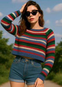 Pinterest Striped Knit Cropped Sweater D