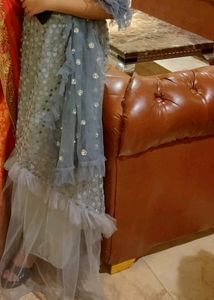 Crop Top Lehengga Grey And Black Colour