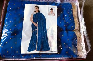 New Royal Blue & Gold Saree