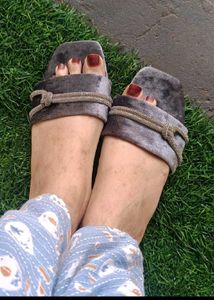 Grey Velvet Flats
