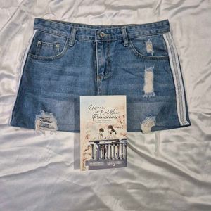 Micro Mini Denim Skirt With Stripes