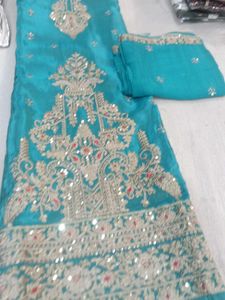 Elegant Turquoise Embroidered Suit