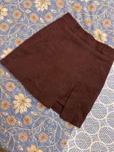Chic Brown Mini Slit Skirt with inbuilt shorts
