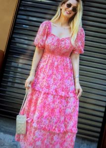 Pink Floral Midi Dress