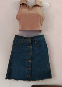 Denim Button-Front Skirt