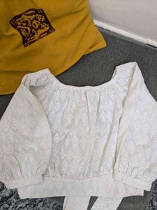 White Crop Top With Bow