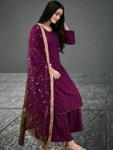 Straight kurta with plazoo and duppata