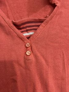 Coral Striped Knit Top