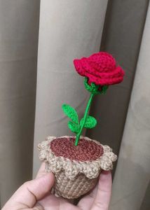 Crochet Red Rose in Pot