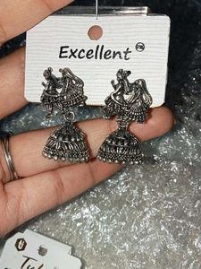 Ethnic Jhumka Earrings - Silver Tone