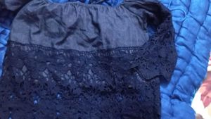 Denim Lace off shoulder crop top