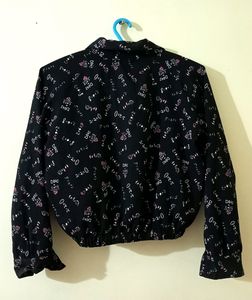 Women  Black Printed Shirt Style Top