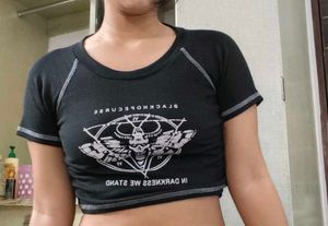 Black Graphic Crop Top